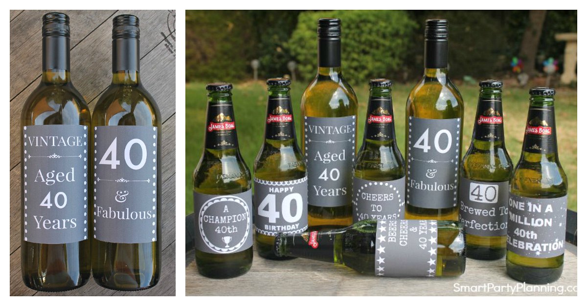 40th Birthday Beer & Wine Printable Labels