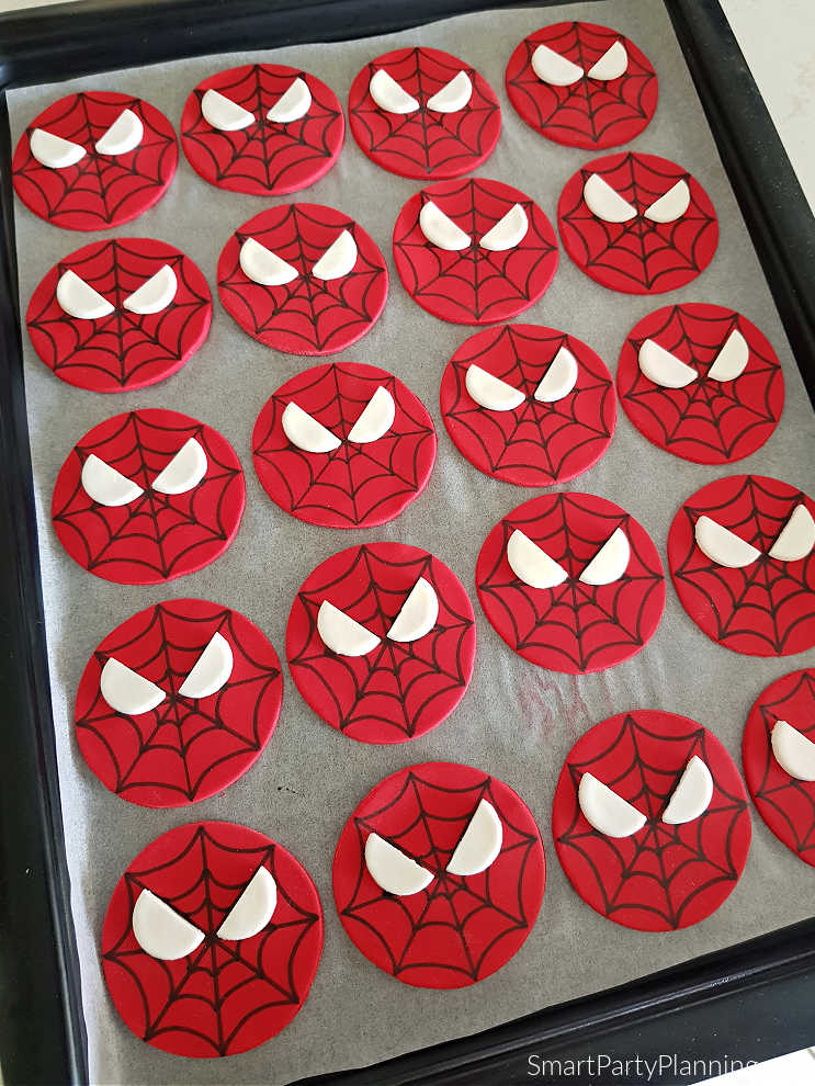 Tray of Spiderman cupcake toppers Tray of Spiderman cupcake toppers