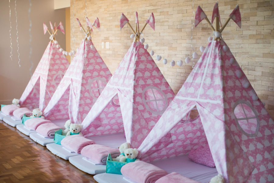 row of kids slumber party tepees 