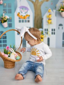toddler with an Easter basket