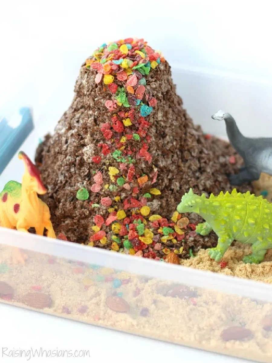 Edible dinosaur volcano
