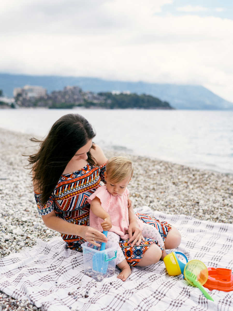 Mom with beach towel