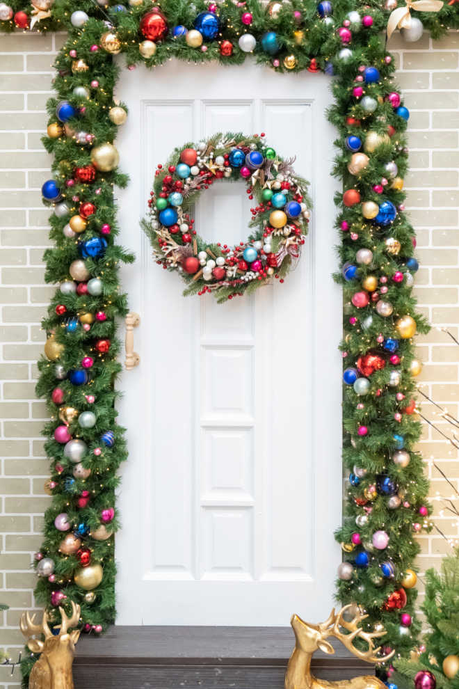Christmas garland around the front door