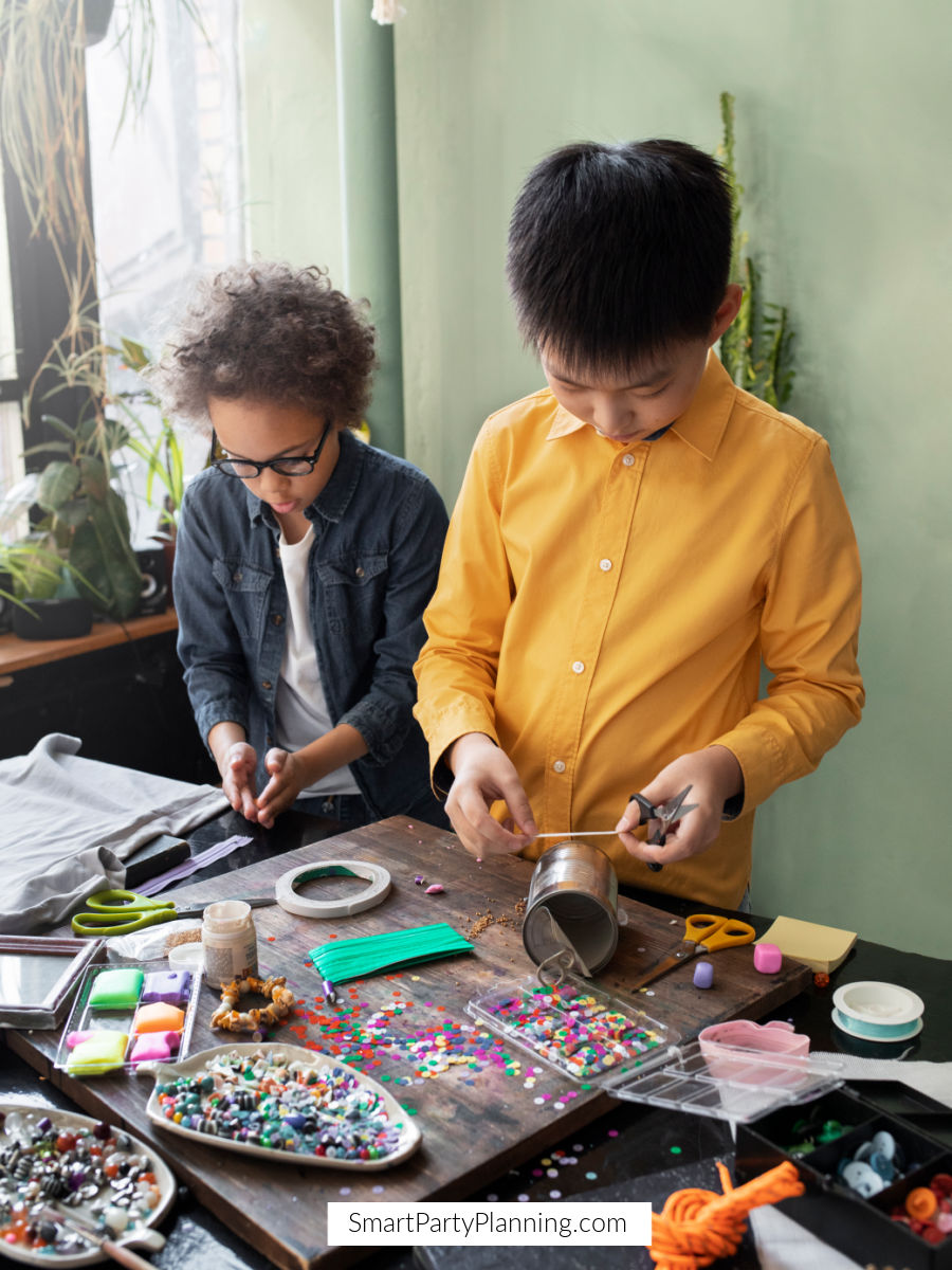 Boys at a Jewelry making party Boys having fun at a jewelry making party