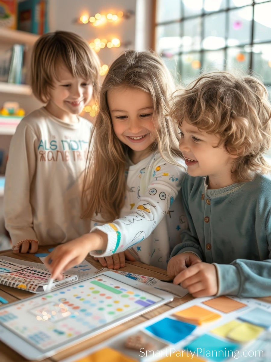 Children playing a logic puzzle.